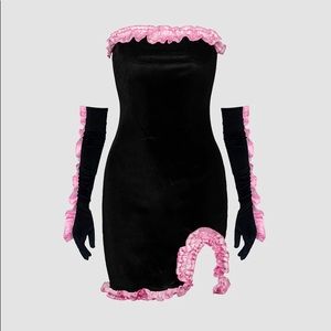 Velvet dress with gloves